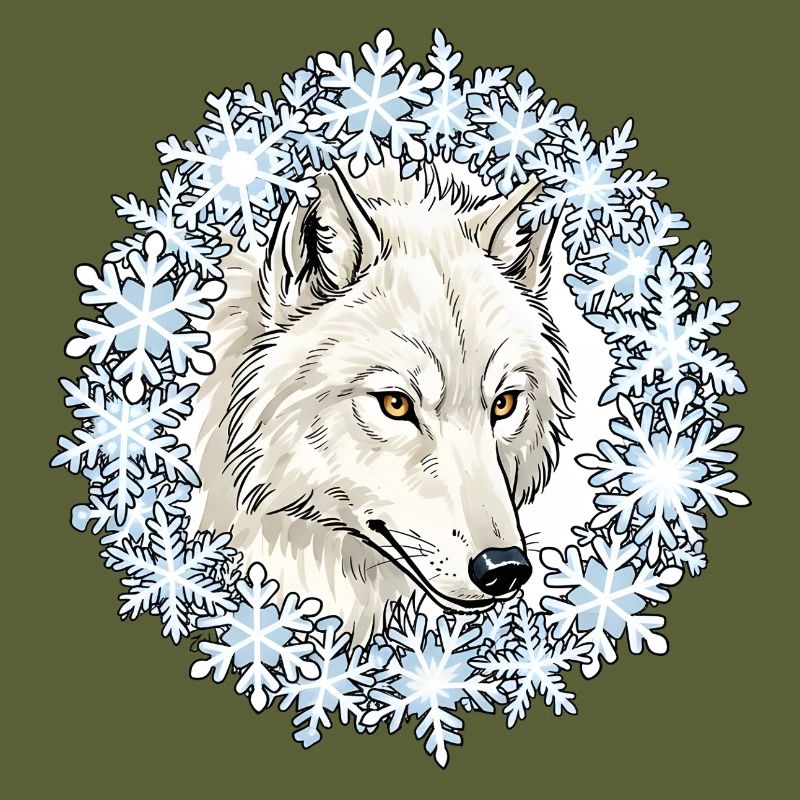 Winter wolf in a snowflake circle