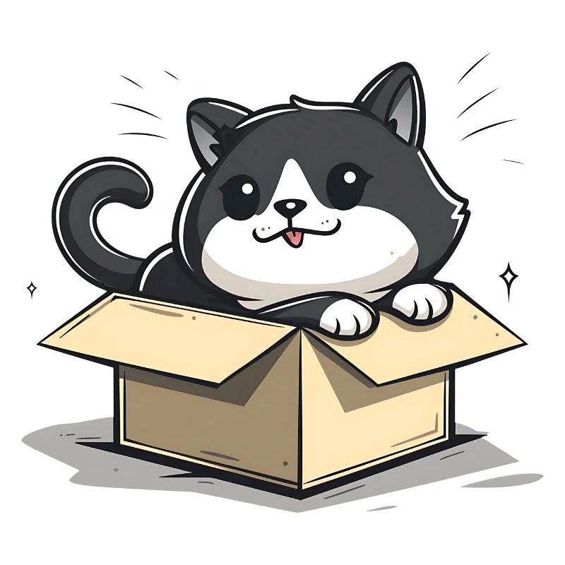 Happy Cat Sitting Inside an Empty Cardboard Box