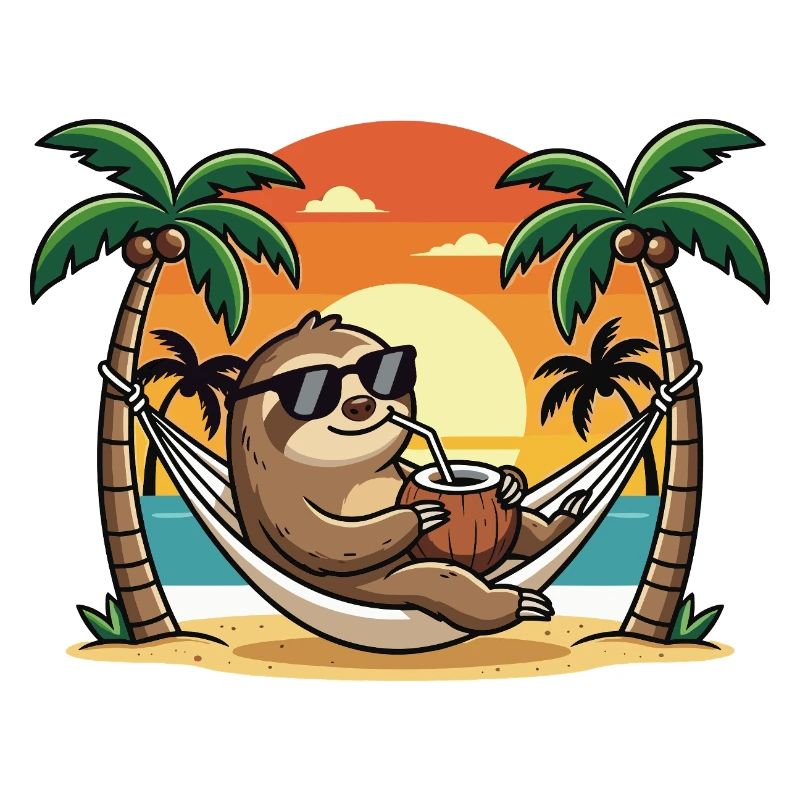 Funny Sloth on Beach Hammock Summer Vacation