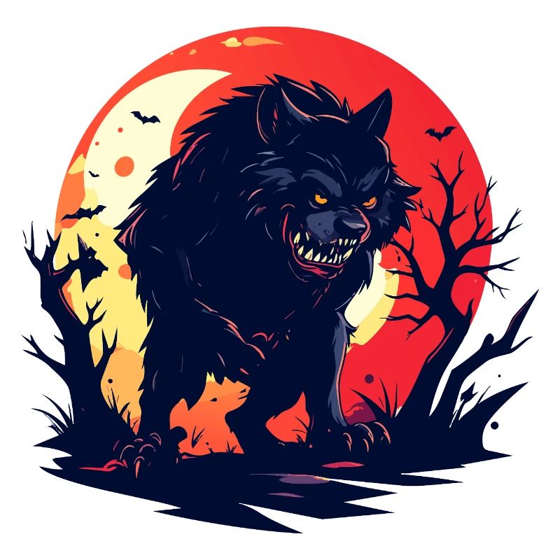 evil moon wolf werewolf in gloomy moonlight