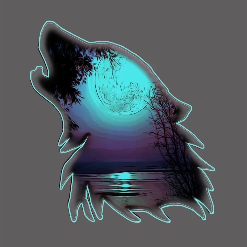 Wolf with moon | Yolo Artwork