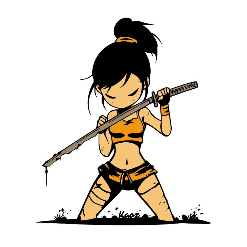 Coole Samurai Kriegerin mit Katana