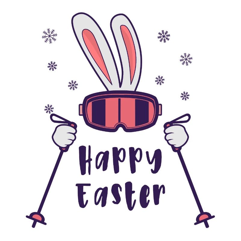 Happy Easter from Skiing Rabbit with ski poles