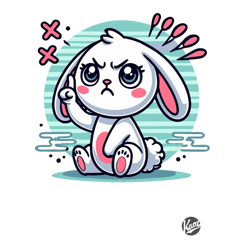 Cute white bunny pointing finger
