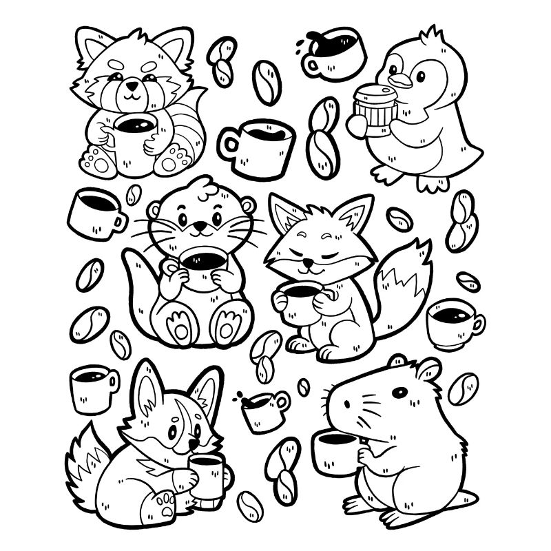 Kaffee Doodle: Capybara, Fuchs, Corgi, Otter