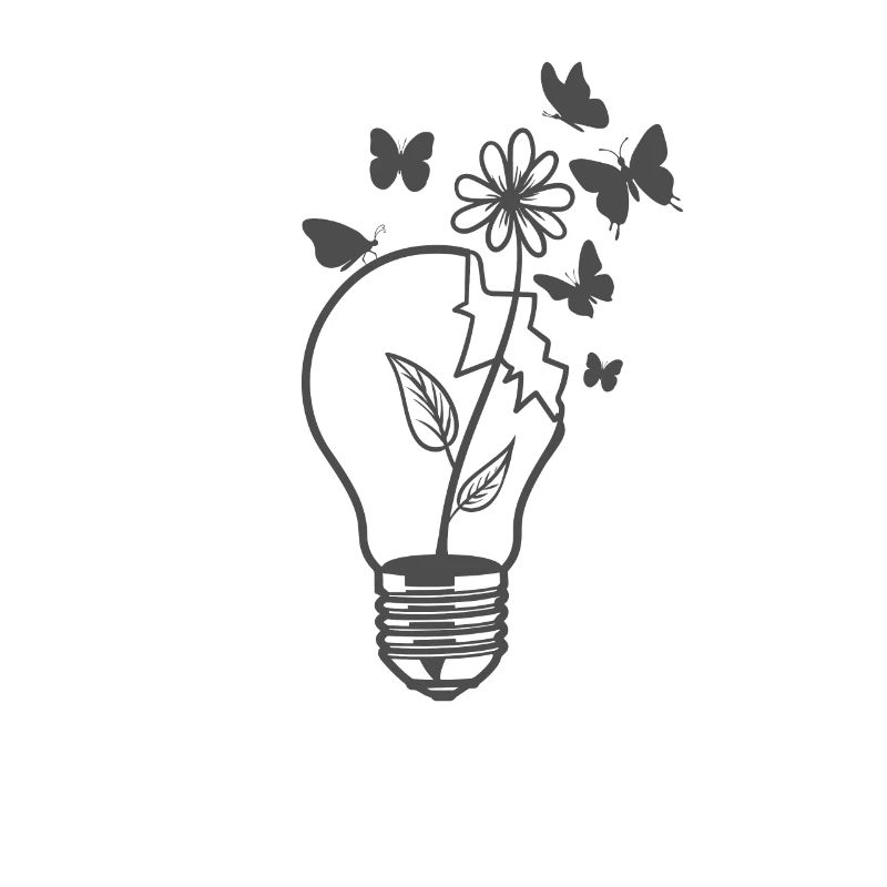 from light bulb grows flower with butterflies