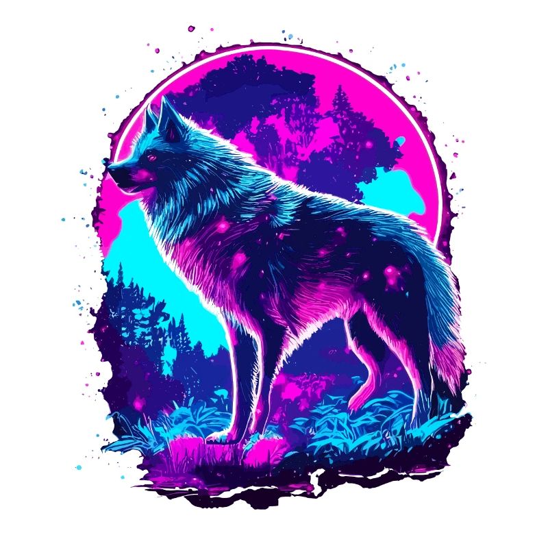 Wolf's Art Psychedelic Neon Synthwave