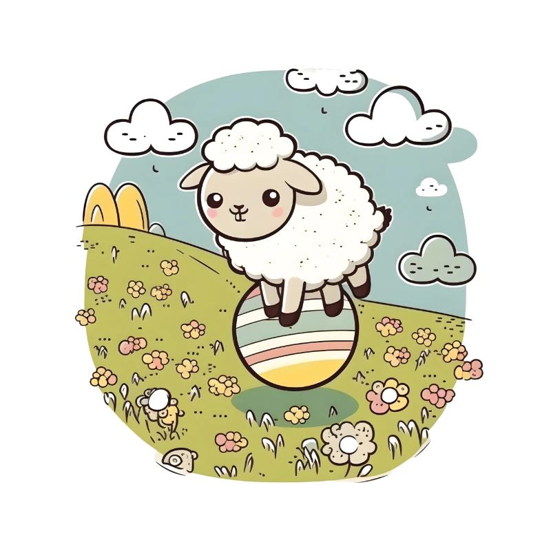 Sheep on an Easter meadow on an Easter egg