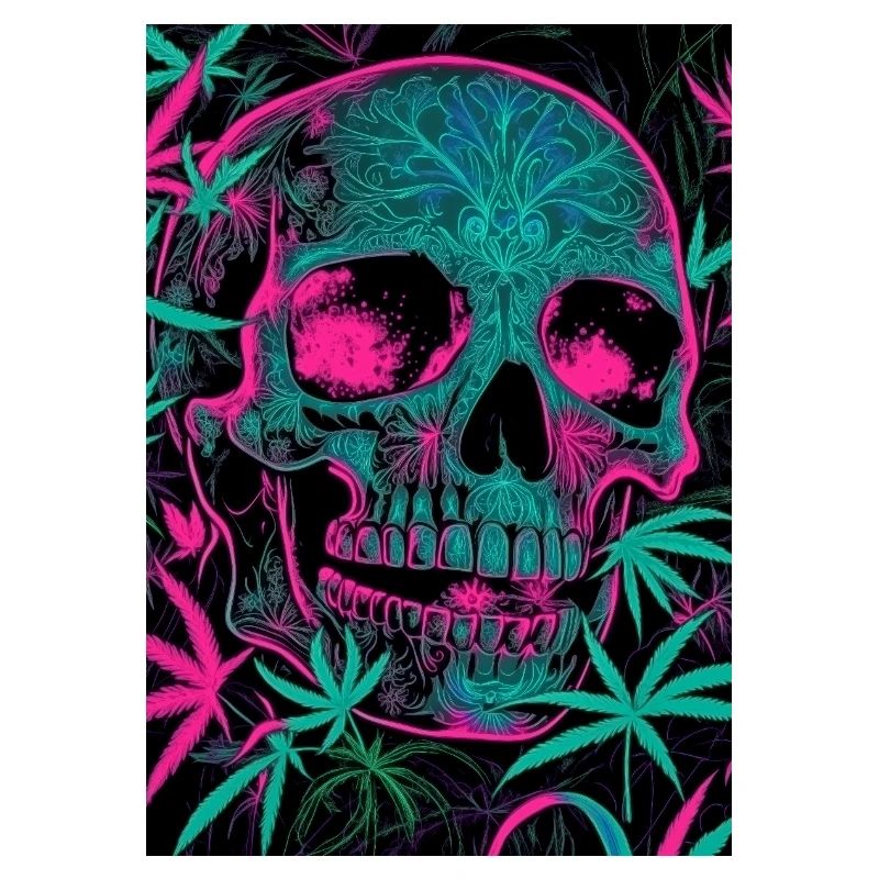 Neon-Skull mit Cannabisblatt-Pattern
