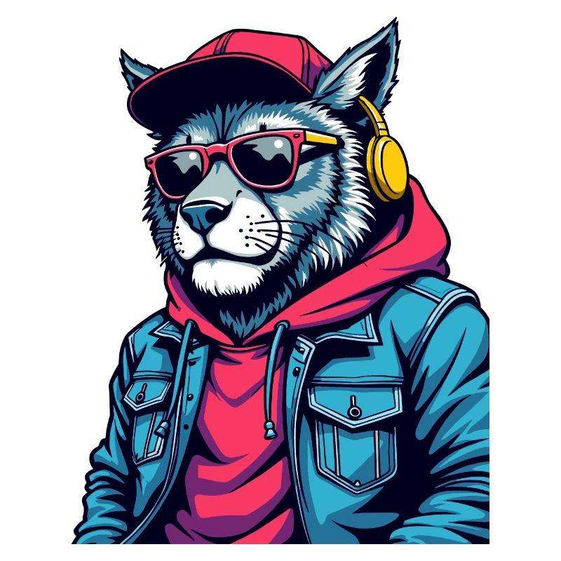 Chat élégant avec sweat à capuche et lunettes de soleil
