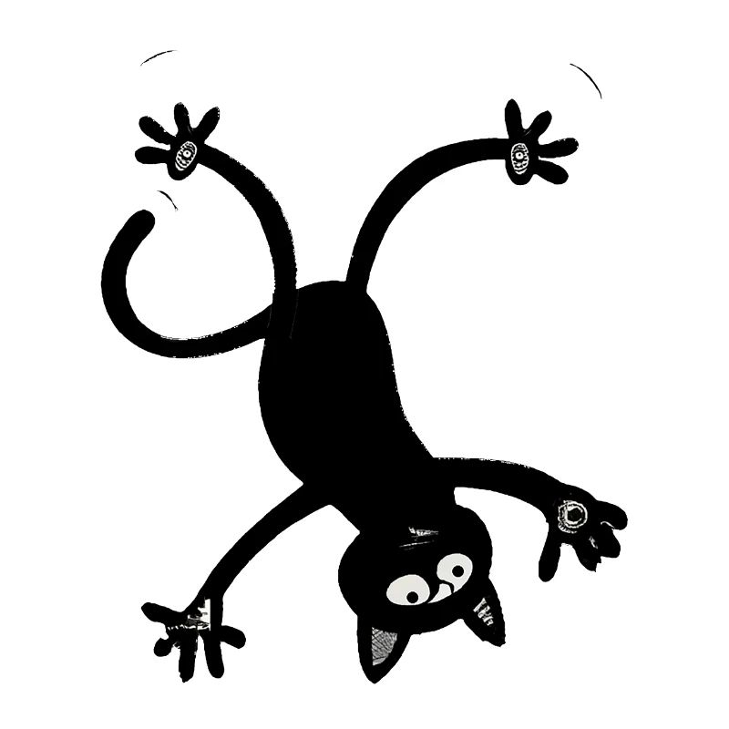 fallende, schwarze Comic Katze fällt