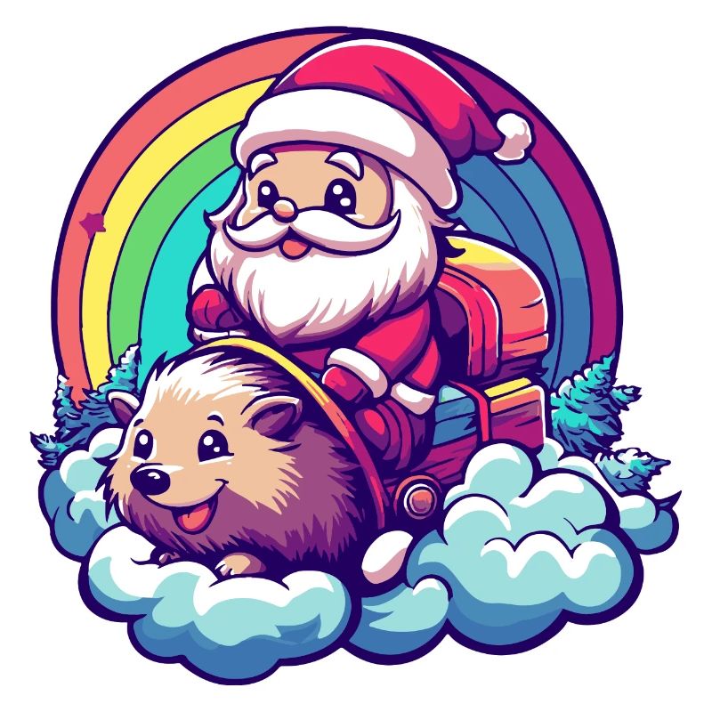 Igel Weihnachtsmann Regenbogen