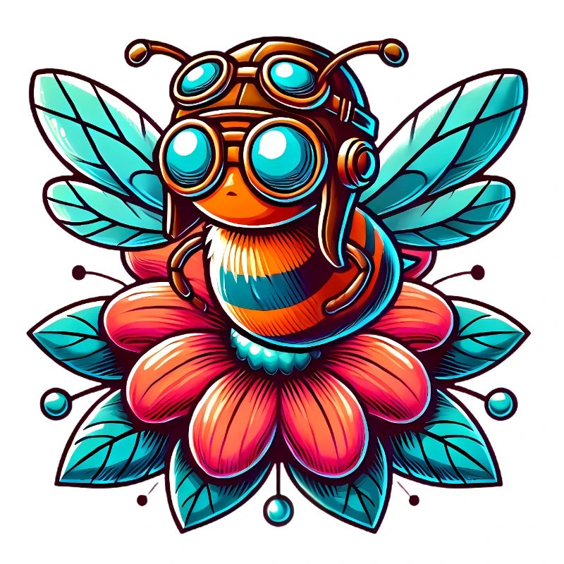 Cute Aviator Bee on Flower Design