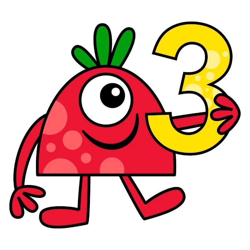 Funny Red Cartoon Number Three Monster