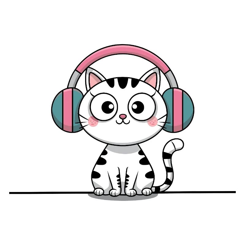 Chat mignon avec des écouteurs Doodle