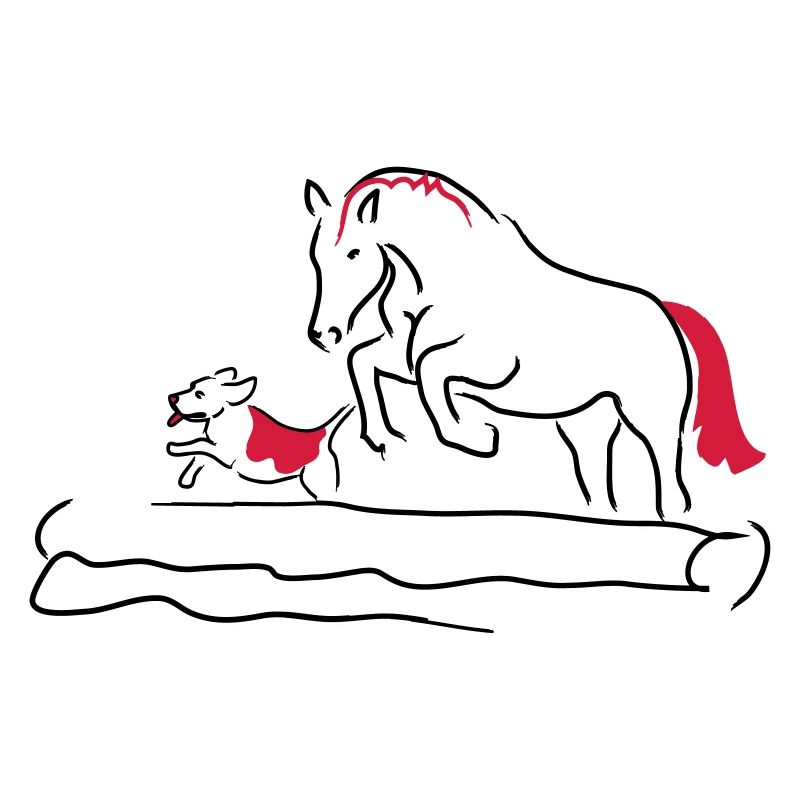 Springpferd mit Hund