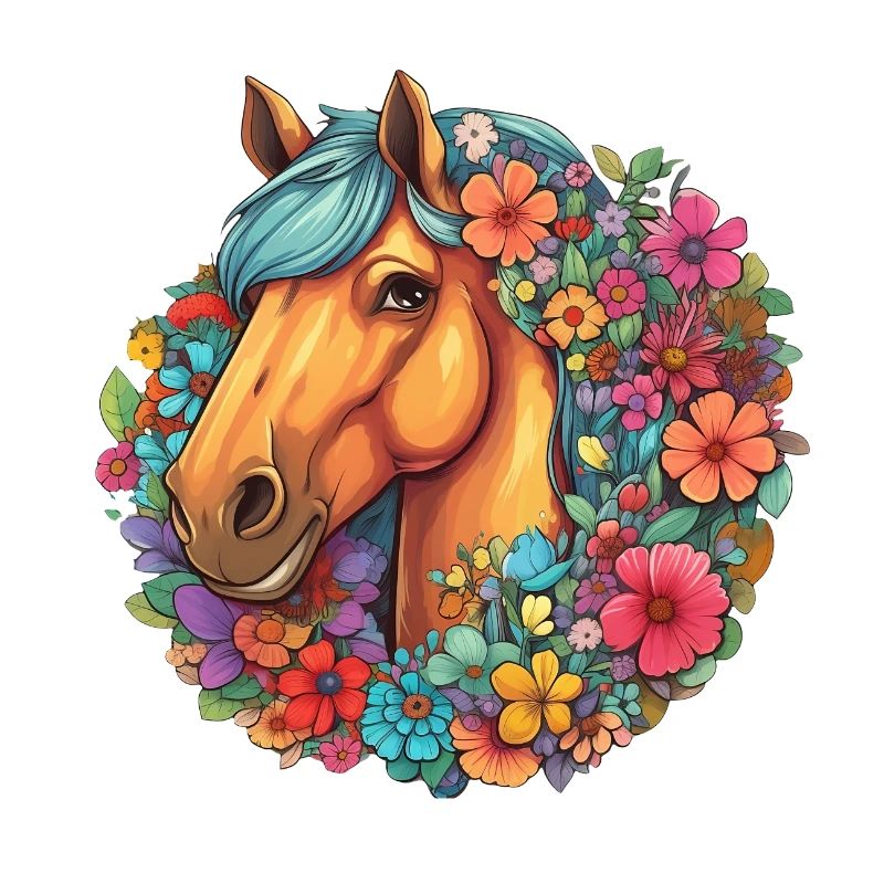 Joli visage de cheval dans la mer de fleurs