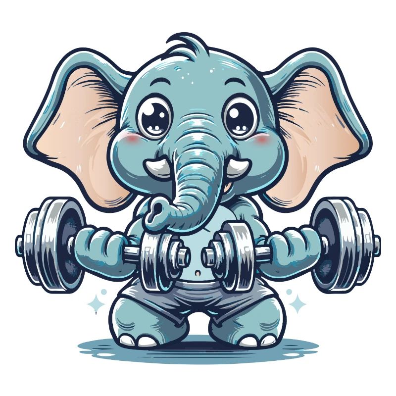 Éléphant de dessin animé mignon faisant de la musculation