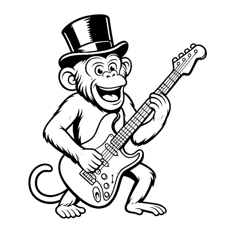 Cool Affe mit E-Gitarre im Retro Stil