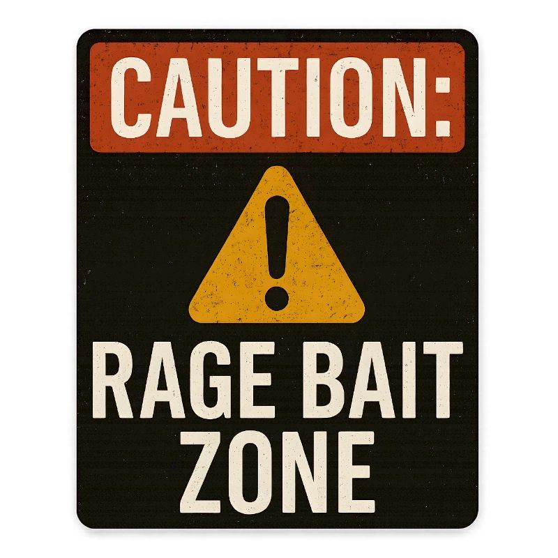 Caution Rage Bait Zone Sign, Funny Saying 