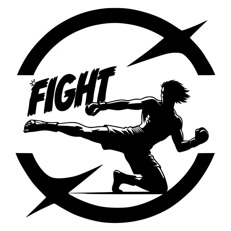 Cool Kickboxer Emblem with Fight Text