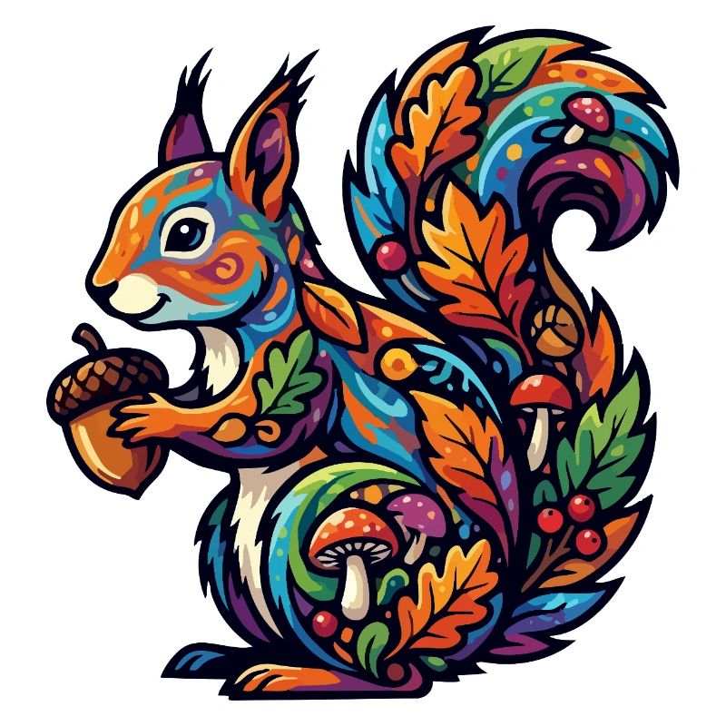 Colorful Squirrel Autumn Magic Nut Forest Dweller