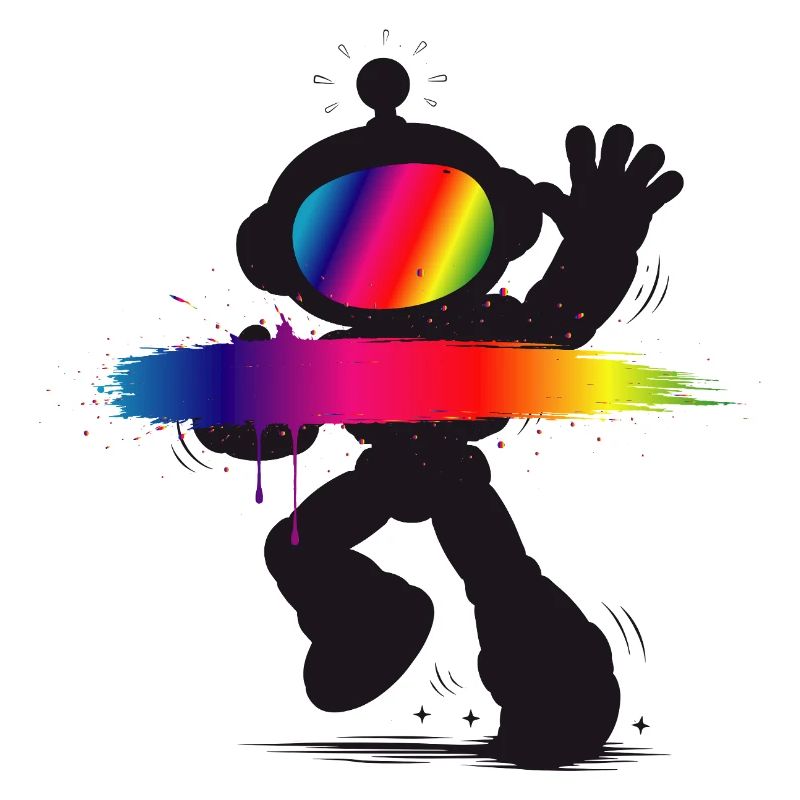 Roboter Silhouette Regenbogen Splash Design  