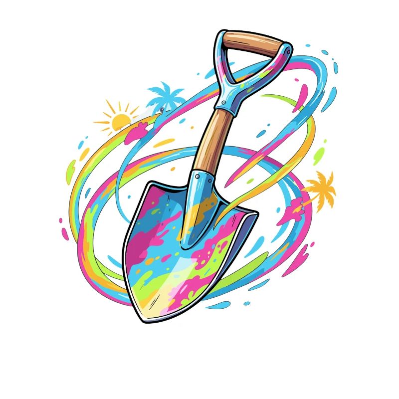 Illustration de pelle de jardin avec explosion de couleurs