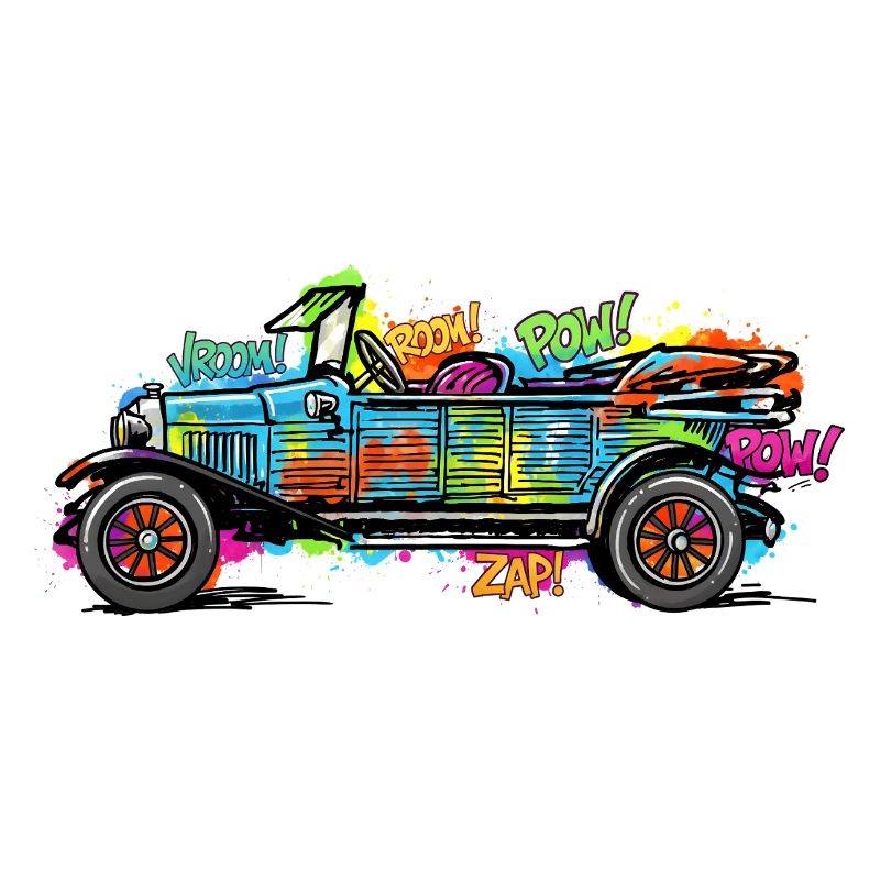 Buntes Comic Auto/ Oldtimer Vintage Druck