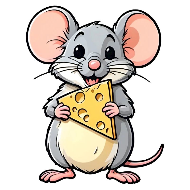 Souris de dessin animé effrontée avec du fromage
