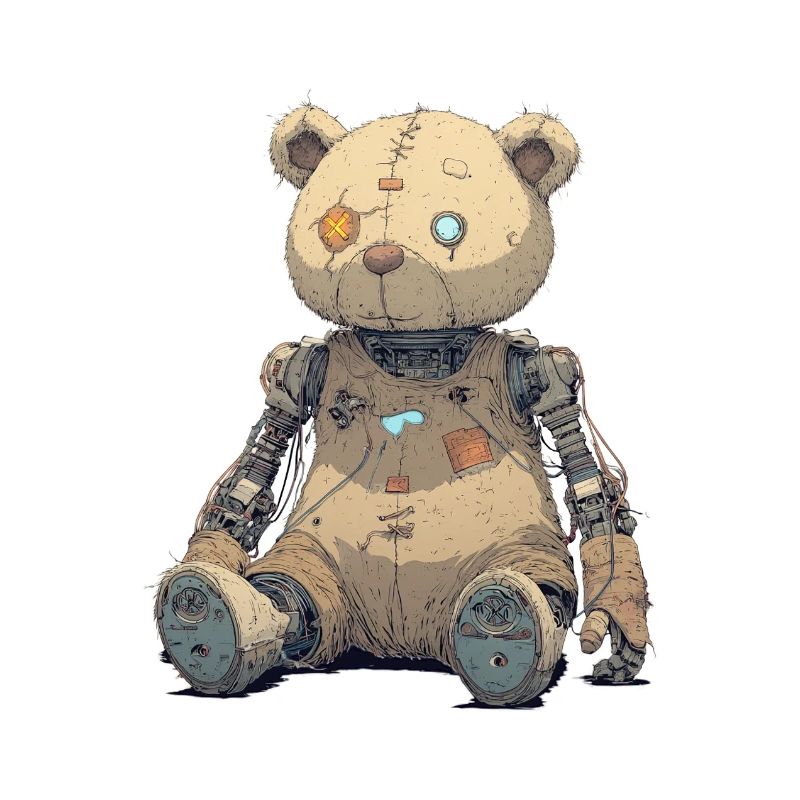 Patched Teddy Bear in Rusty Robot