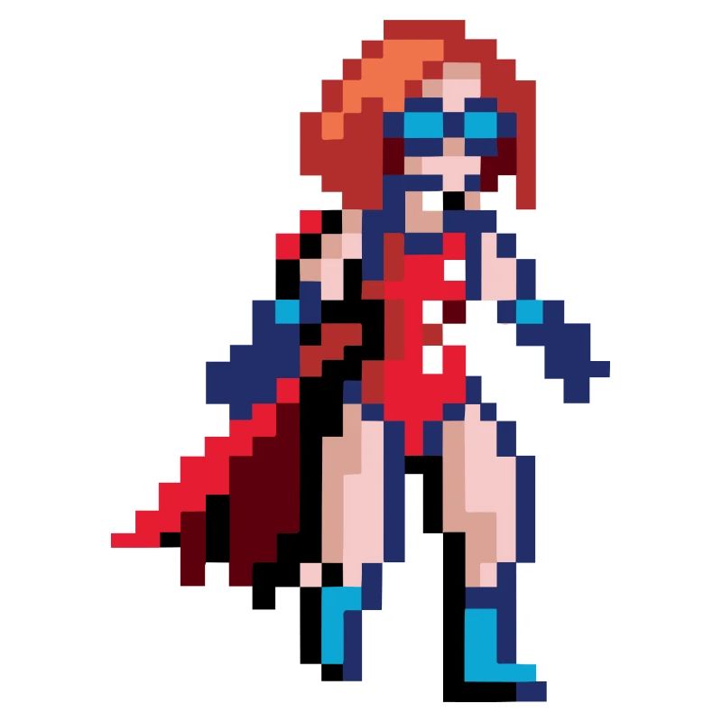 Pixel Superheldin – Fliegende Heldin mit blauer Brille