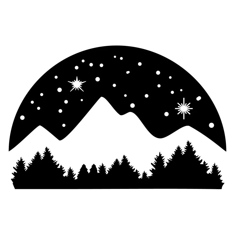 Mountains, Forest and Starry Night Sky