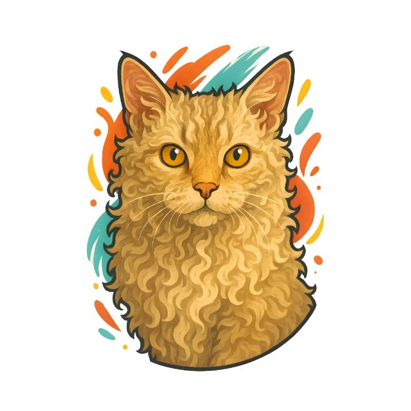 LaPerm cat with vibrant background