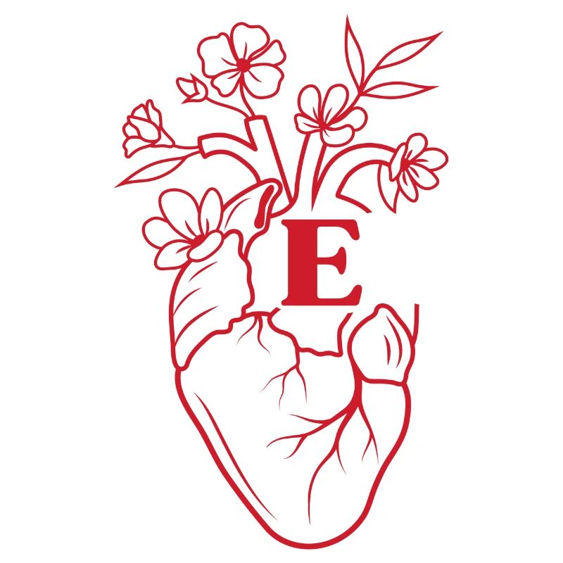 Buchstabe e Herz rot Blumen Anatomie