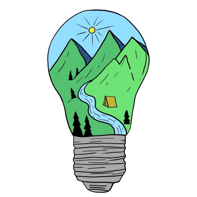 Mountains in a light bulb creatively hand-drawn