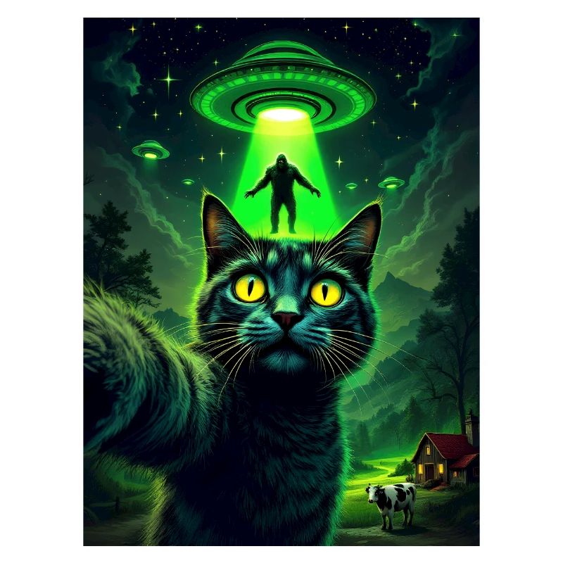 Neon UFO Cat in Moonlight