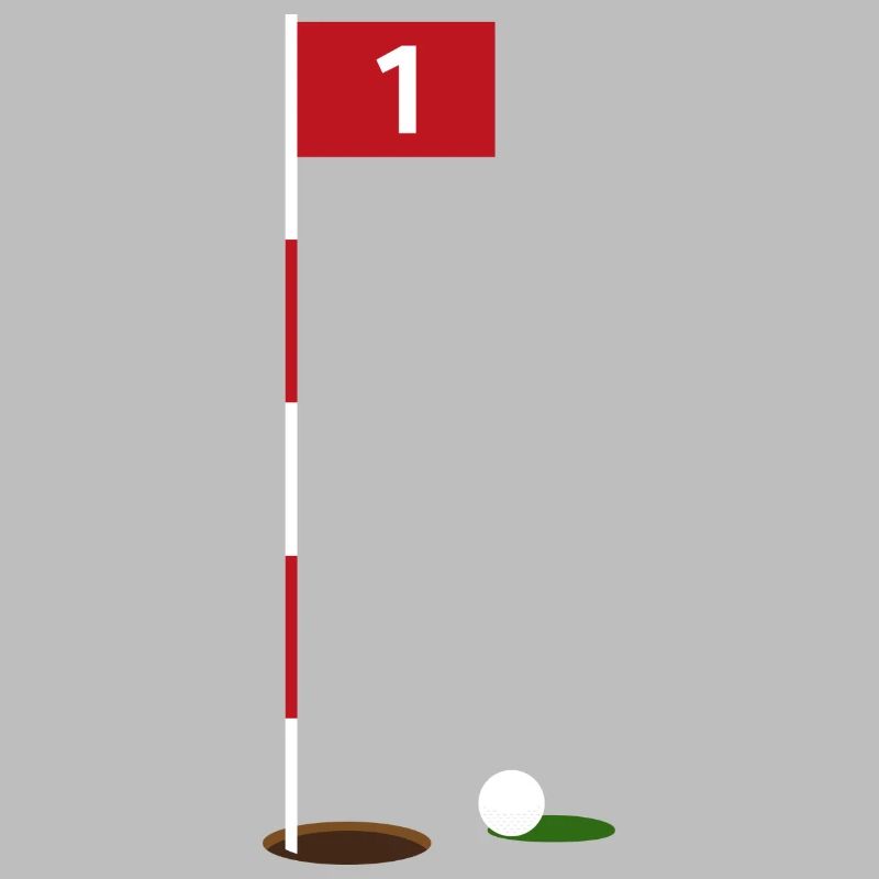 Balle de golf devant le drapeau et trou / drapeau de golf