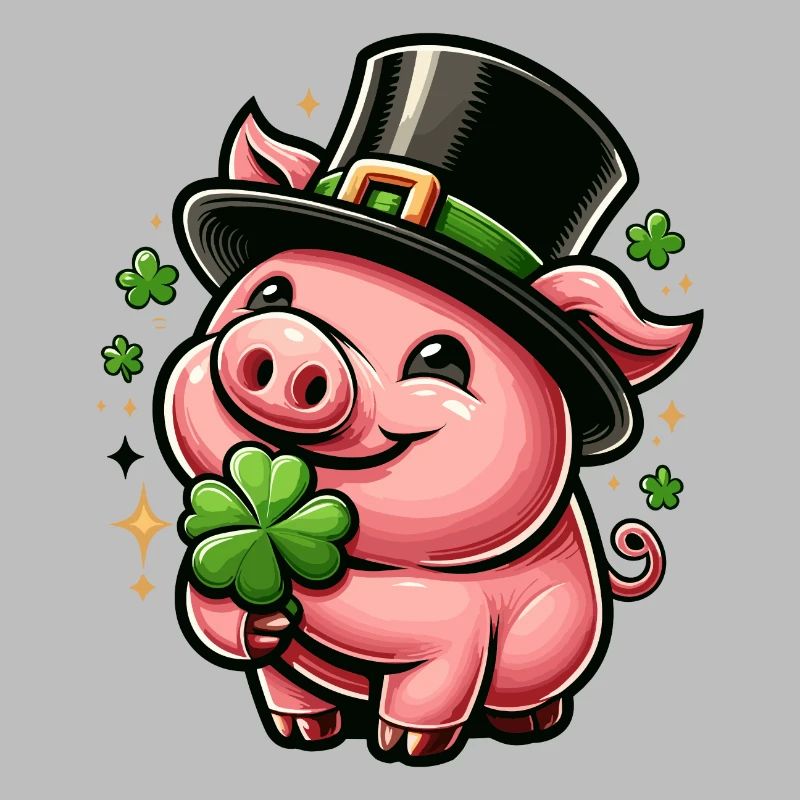 LUCKY PIG SHAMROCK TOP HAT LUCK PROSPERITY