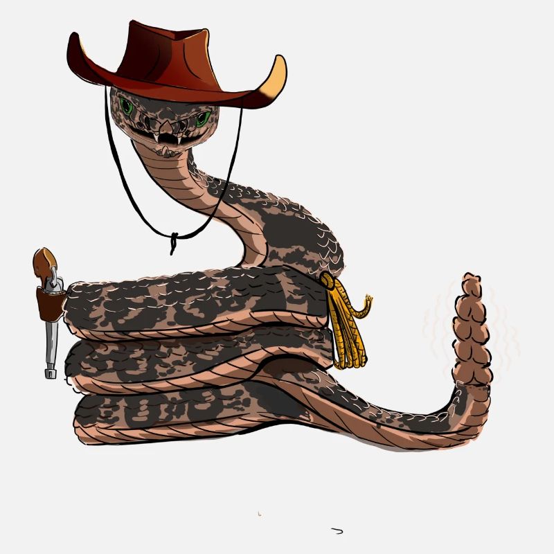 Snake with cowboy hat, comic style