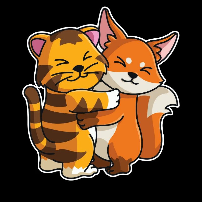 tabby cat and fox cute Hug Cuddle Animals