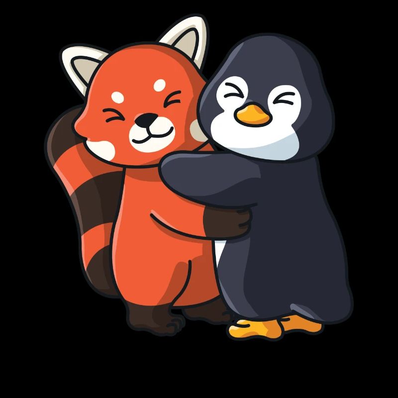 Penguin Red Panda hugging Hug Cuddle Animals