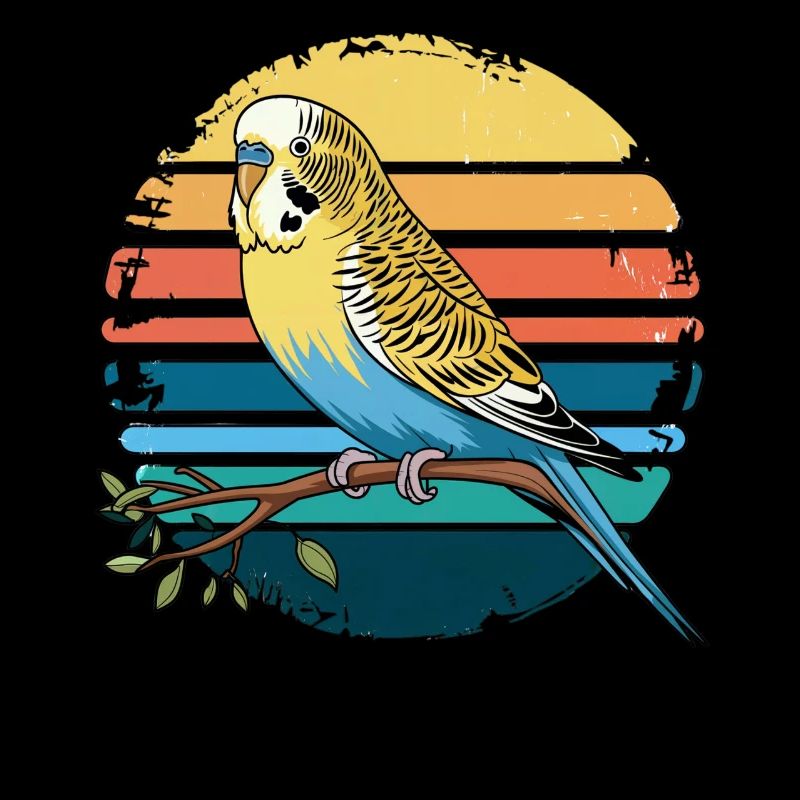 Budgie Parakeet Retro Sunset Vintage Budgerigar