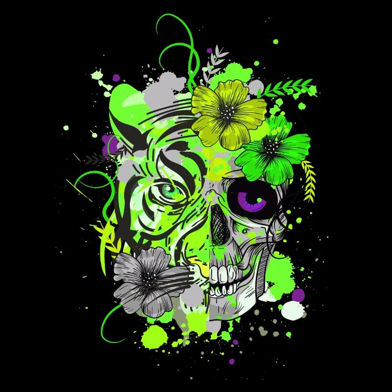 Tiger Skull Neon Colors Psy Goa Trance Techno
