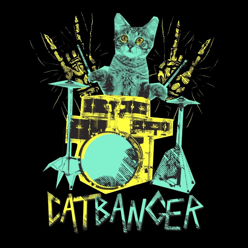 Catbanger drôle chat punk batteur Drummer