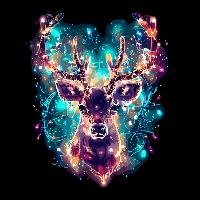 Rentier Hirsch mit Lichterkette im Geweih