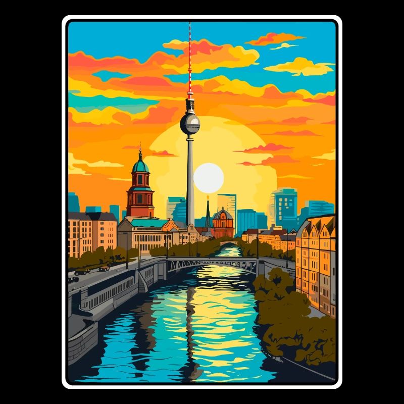 Berlin coucher de soleil Skyline Illustration Affiche de voyage