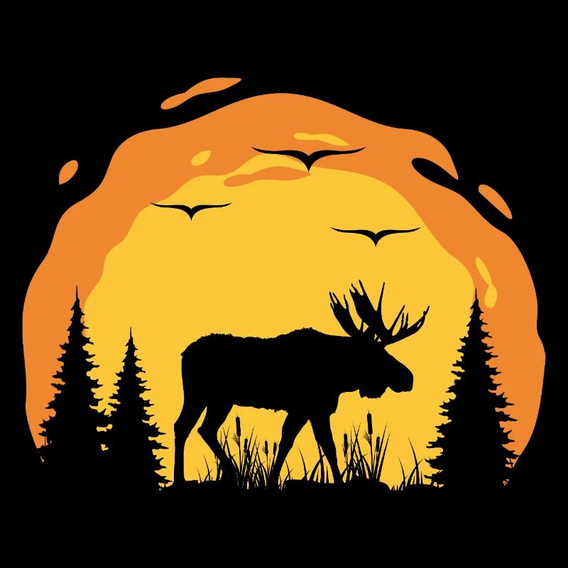 Silhouette d’orignal dans la forêt du coucher du soleil