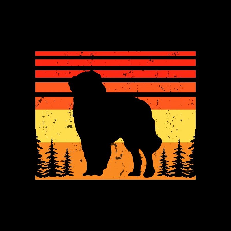 Carpathian Shepherd Dog Silhouette Retro Sunset