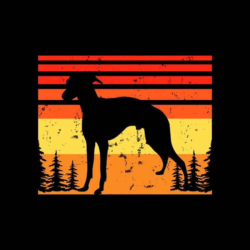 Lévrier Italien Chien Amour Silhouette Rétro Coucher de Soleil